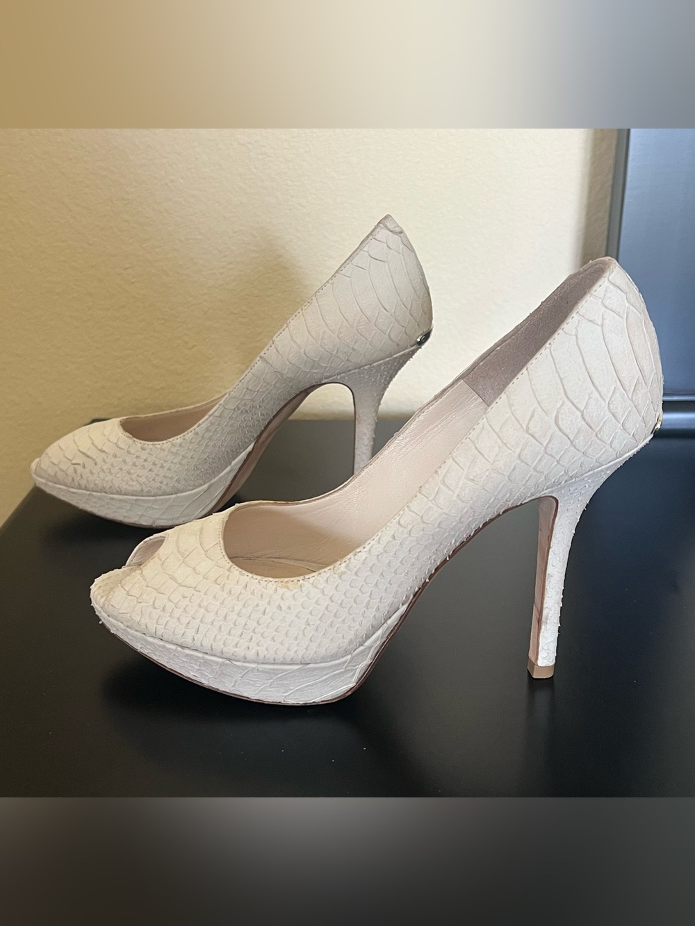 MISS DIOR Off-White Peep Toe Pumps